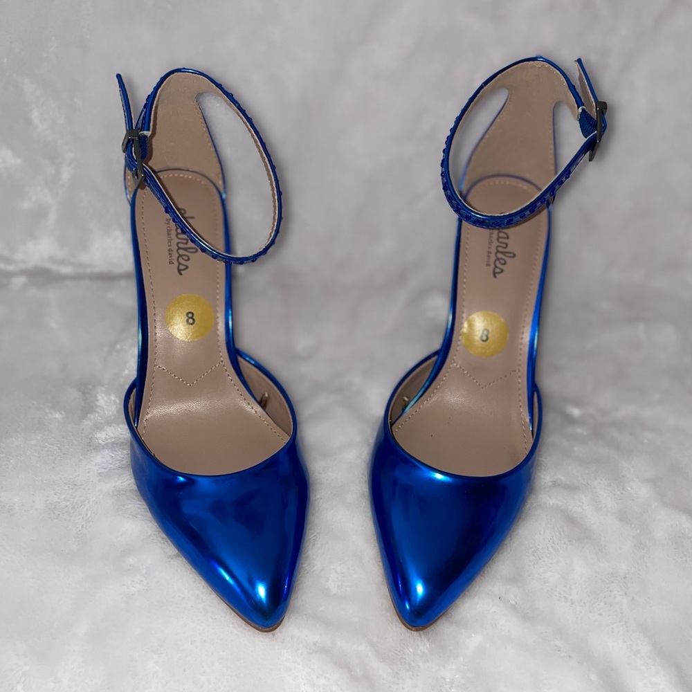 Charles By Charles David Metallic Blue Ankle Strap Heels - Picture 4 of 13